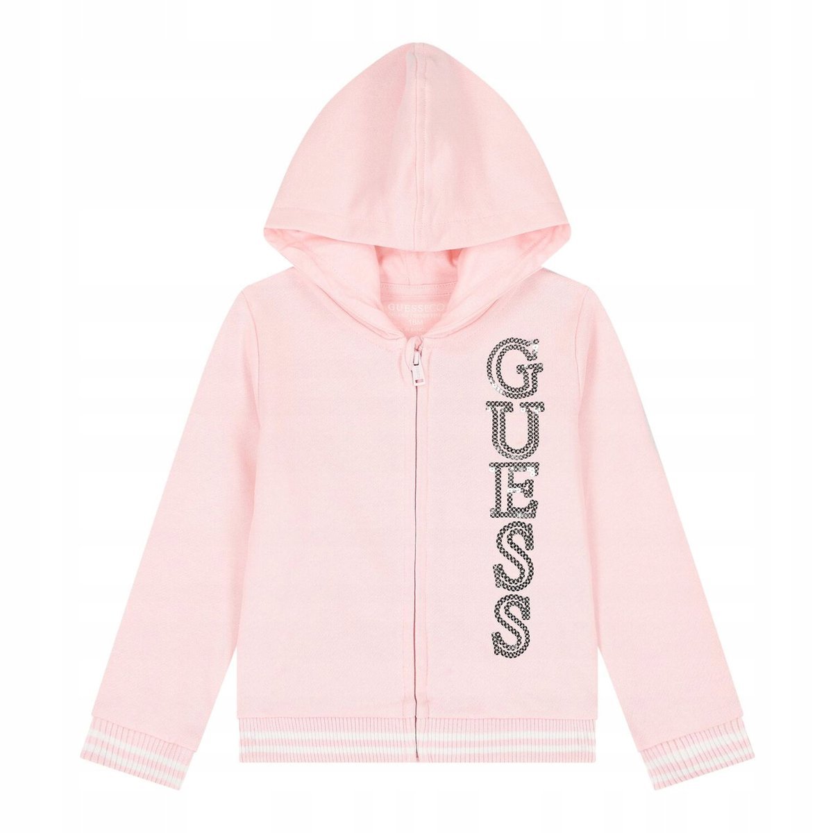 GUESS RÓŻOWA BLUZA DZIECIĘCA Z KAPTUREM I NAPISEM 64-70 1GŁA