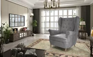Fotele - Elegancki fotel Aros 1F - Skandynawski styl, wygodne pikowane oparcie, - Szary - miniaturka - grafika 1