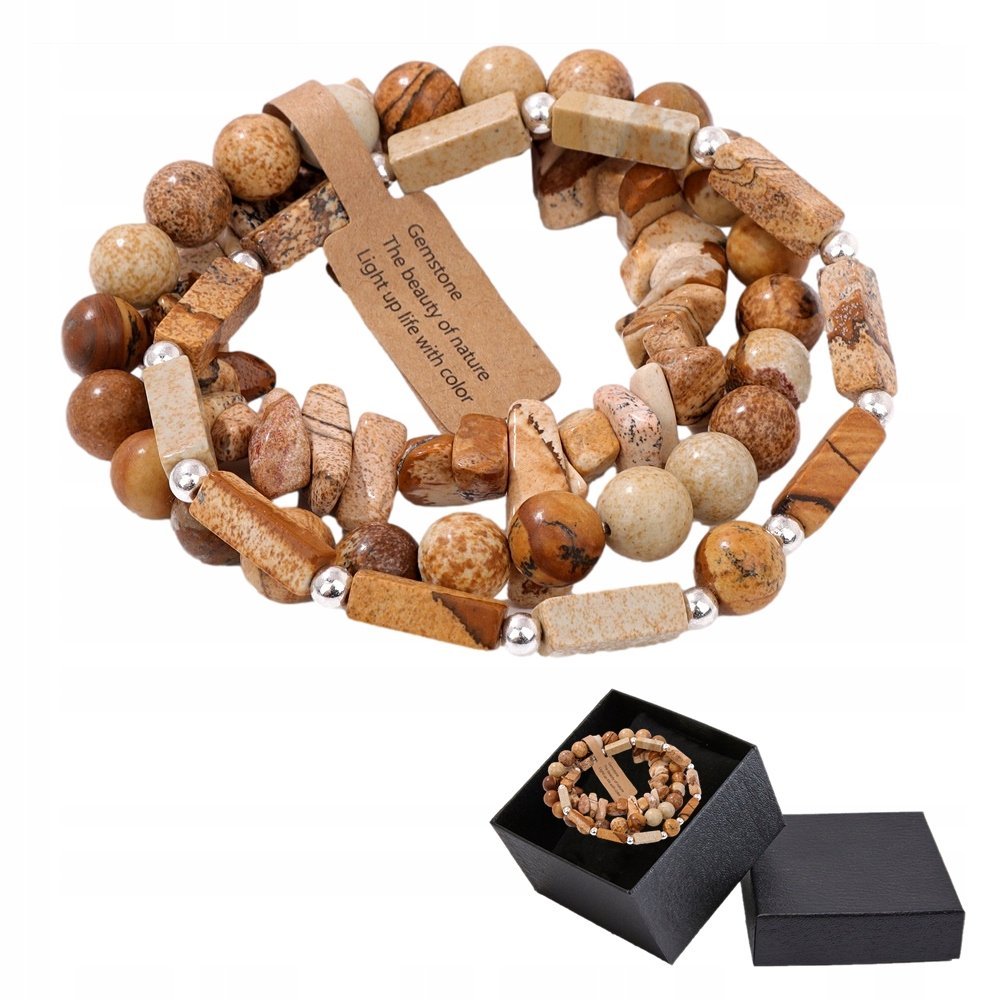 Zestaw 3 X Bransoletka Męska 5-8 Mm Kamień Jaspis Obrazowy Picture Stone