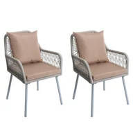 Fotele i krzesła ogrodowe - Zestaw 2 krzeseł ogrodowych HWC-O12, poduszka na siedzisko/oparcie, aluminiowy splot linowy Rope ~ szary, pokrowiec taupe - miniaturka - grafika 1