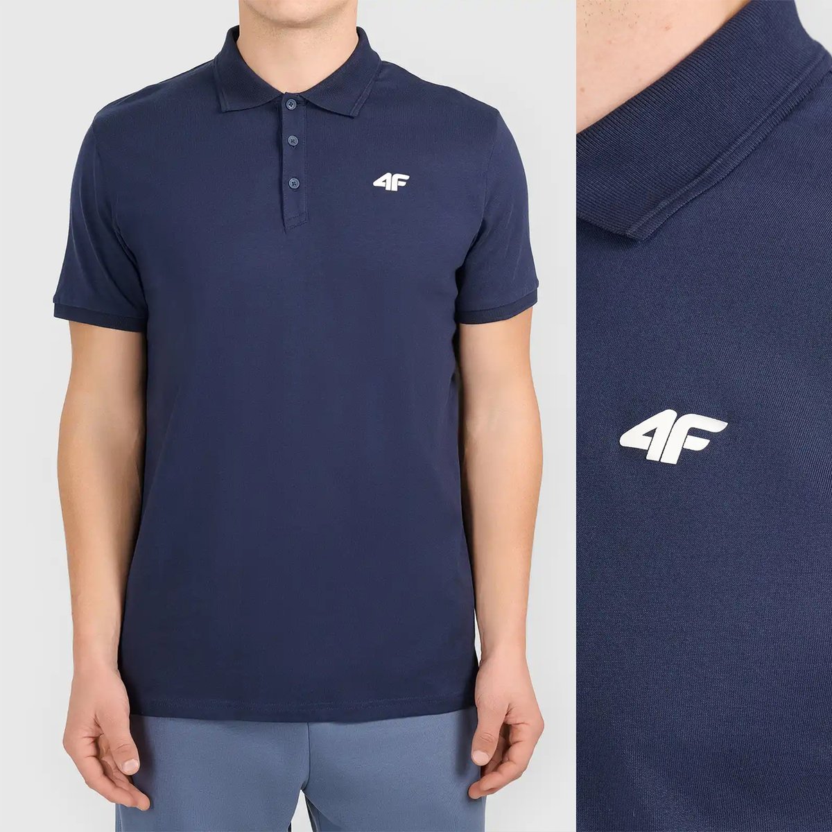 Koszulka Polo Męska 4F Regular Z Kołnierzem Granatowa 4FWMM00TPTSM0770 Granatowy 5XL