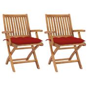 Fotele i krzesła ogrodowe - vidaXL Lumarko Krzesła ogrodowe, 2 szt., czerwone poduszki, drewno tekowe 3062427 - miniaturka - grafika 1