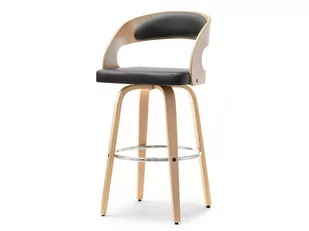 Elegancki Hoker Barowy Nr 48 Ze Skóry I Drewa Dąb Czarny - Taborety i hokery - miniaturka - grafika 1