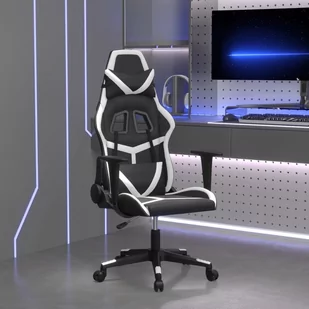 vidaXL Fotel gamingowy, czarno-biały, sztuczna skóra - Fotele gamingowe - miniaturka - grafika 1