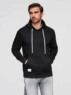 Bluzy męskie - Bluza męska dresowa BASIC kangurka z kapturem - czarna V5 B1674 XL - miniaturka - grafika 1