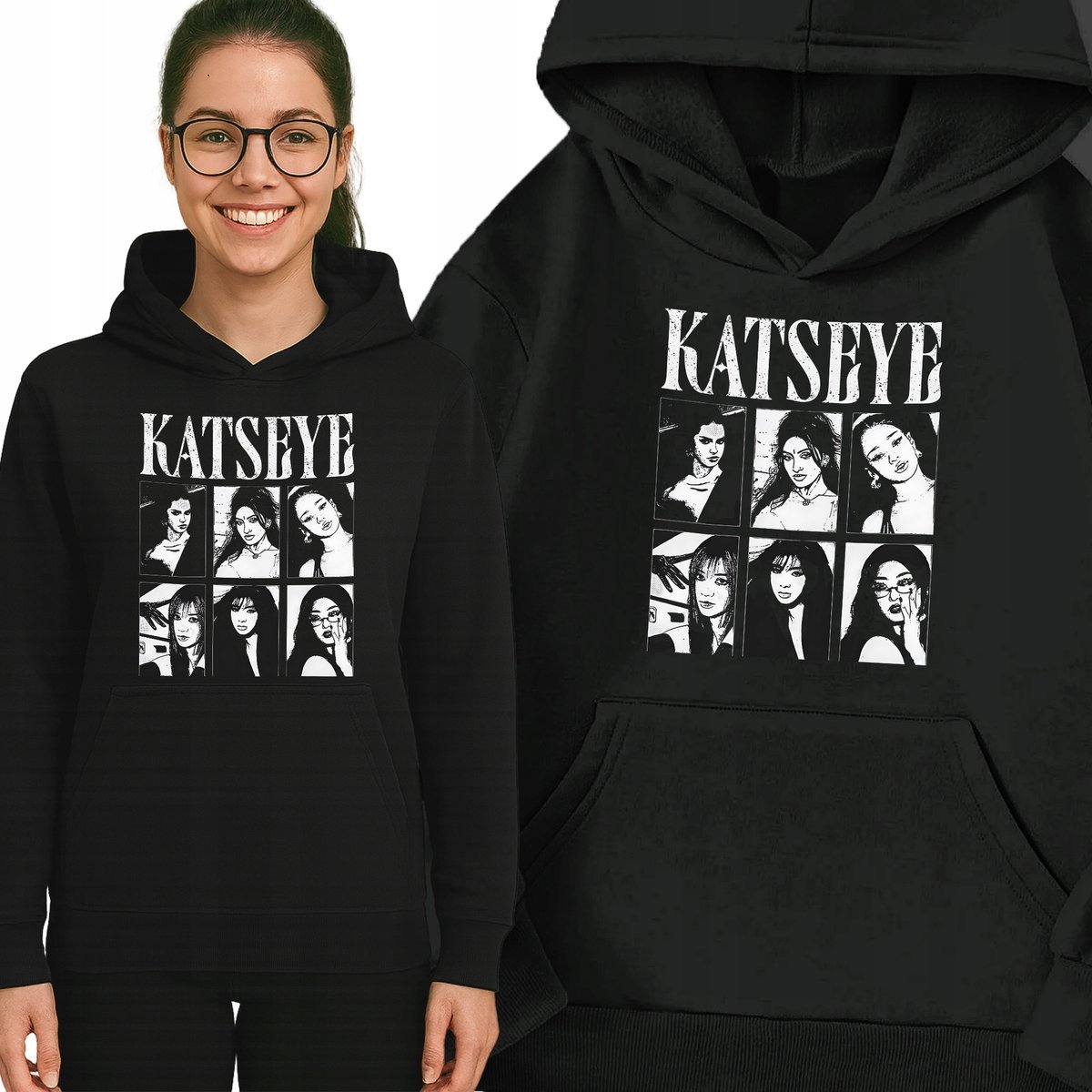 Bluza Czarna Z Kapturem KATSEYE Muzyka K-pop Idolki Na Prezent Rozm XL Wz