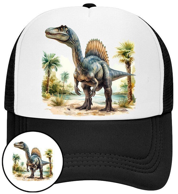 Czapka z Daszkiem Dinozaur Czarna z Nadrukiem Na Lato Siatka Bejsbolówka