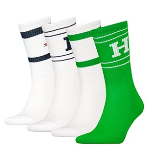 Tommy Hilfiger Męskie TH Women Short 4P GLOBAL Stripe Casual Sock, zielone/białe, 43/46, Zielony/biały, 43-46 EU - Skarpetki męskie - miniaturka - grafika 1