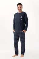 Piżamy damskie - Piżama męska LUNA kod 810 grafitowy granat spodnie w kratę XL - miniaturka - grafika 1