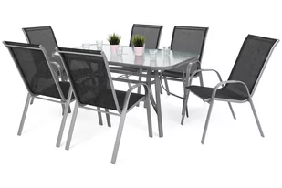 Meble ogrodowe metalowe Sevilla 150 cm Silver / Black Melange 6+1 - Meble ogrodowe - miniaturka - grafika 1