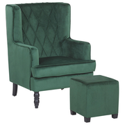 Fotele - Beliani Welurowy fotel z podnóżkiem zielony SANDSET - miniaturka - grafika 1