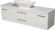 Szafki łazienkowe - Szafka wisząca biały mat z umywalką nablatową 140 cm Belli Gold Gante - miniaturka - grafika 1