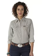 Bluzki damskie - Wrangler Damska bluzka z długim rękawem Snap Front Denim Western, Szary dżins, L - miniaturka - grafika 1