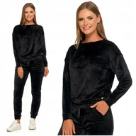Bluzy damskie - Welurowa BLUZA DAMSKA Czarna Bez Kaptura z Haftem Elegancka MORAJ 3XL - miniaturka - grafika 1