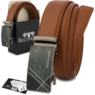 Paski - Pasek męski skórzany klamra automatyczna brązowy Beltimore A46 brązowy, beżowy r.115-130 cm - miniaturka - grafika 1