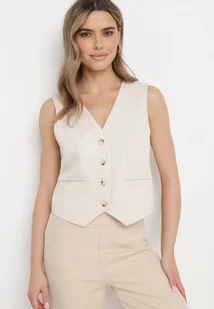 Jasnobeżowa Kamizelka na Guziki Aeralindra - Kamizelki damskie - miniaturka - grafika 1
