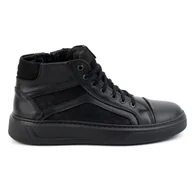 Mokasyny męskie - Buty męskie skórzane zimowe sneakersy 886K CZARNE - KOMODO - miniaturka - grafika 1