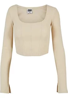 Koszulki i topy damskie - Urban Classics Ladies Short Rib Corsage Longsleeve Koszulka damska, Zielony (Softseagrass), M - grafika 1