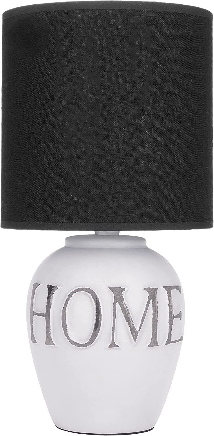 Lampa stołowa lub nocna BRUBAKER Home - Lampa stołowa z ceramiczną podstawą i kloszem z tkaniny - 30,5 cm wysokości, biało-szara