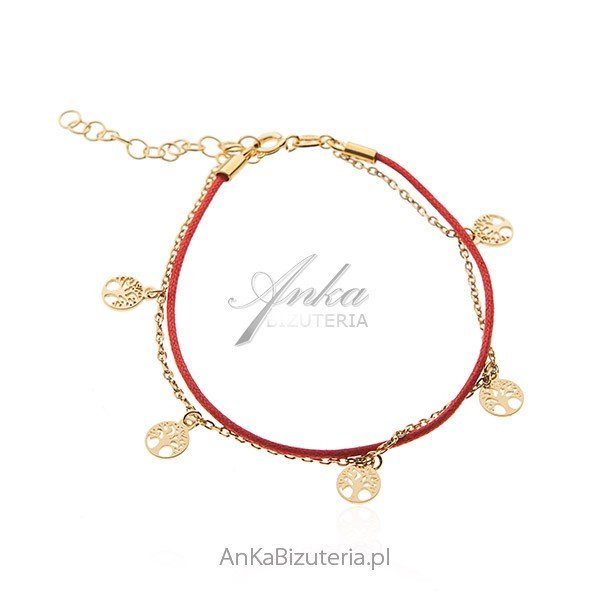 ankabizuteria.pl Srebrna bransoletka pozłacana na czerwonym sznureczk