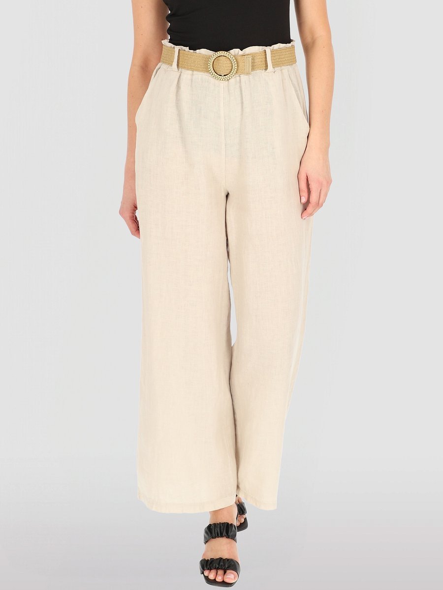 SPODNIE DAMSKIE LNIANE WIDE LEG Z PASKIEM