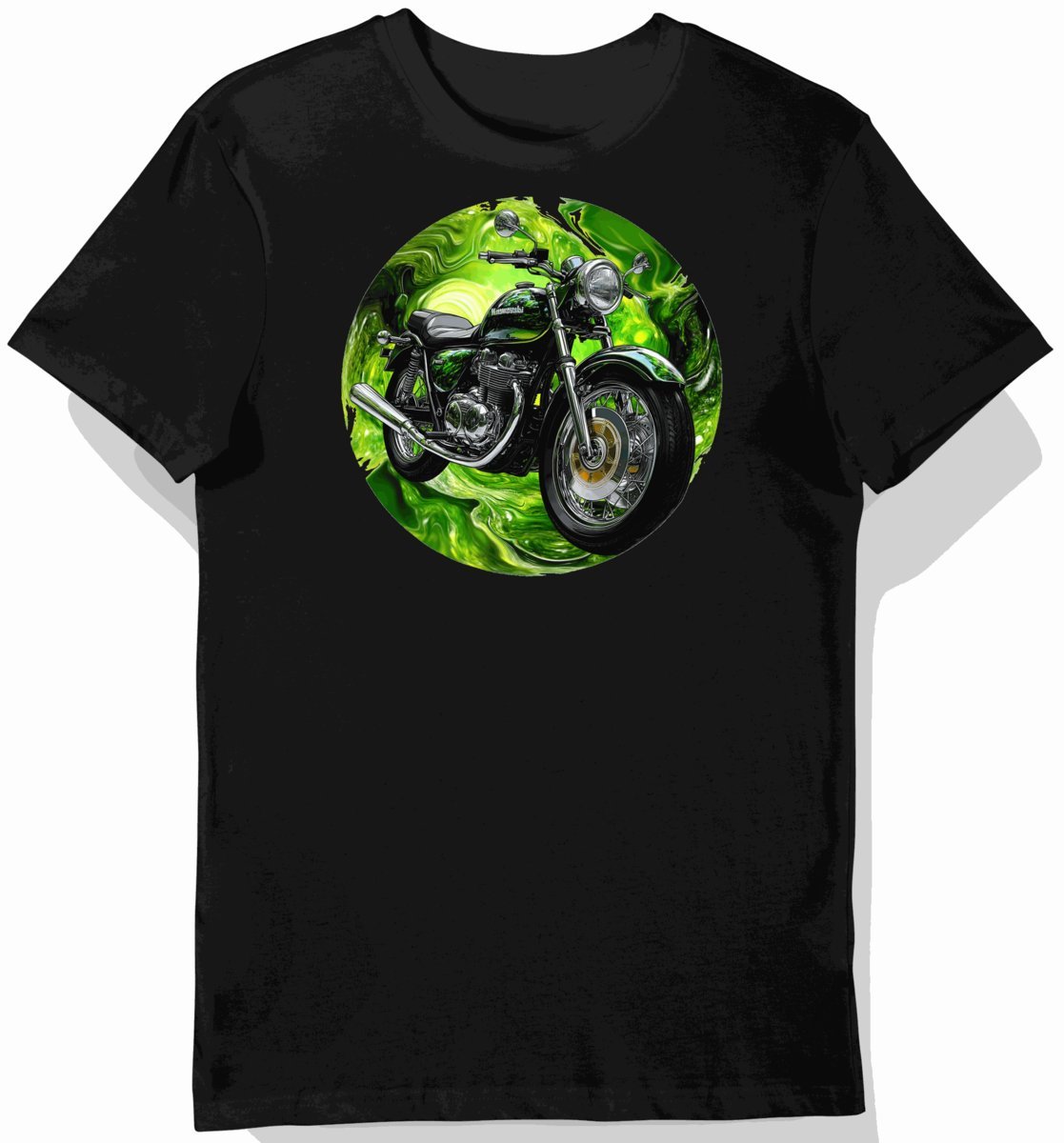 Koszulka męska czarna z motywem klasycznego motocykla Kawasaki M