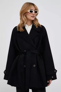 Płaszcze damskie - Tommy Hilfiger płaszcz wełniany kolor czarny przejściowy oversize - grafika 1