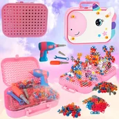 Klocki - Klocki Jednorożec KONSTRUKCYJNE SKRĘCANE 3D WKRĘTARKA Walizka RÓŻOWE - miniaturka - grafika 1