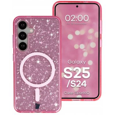 Etui BIZON SparklO MagSafe do Samsung Galaxy S24/Galaxy S25 Przezroczysto-różowy