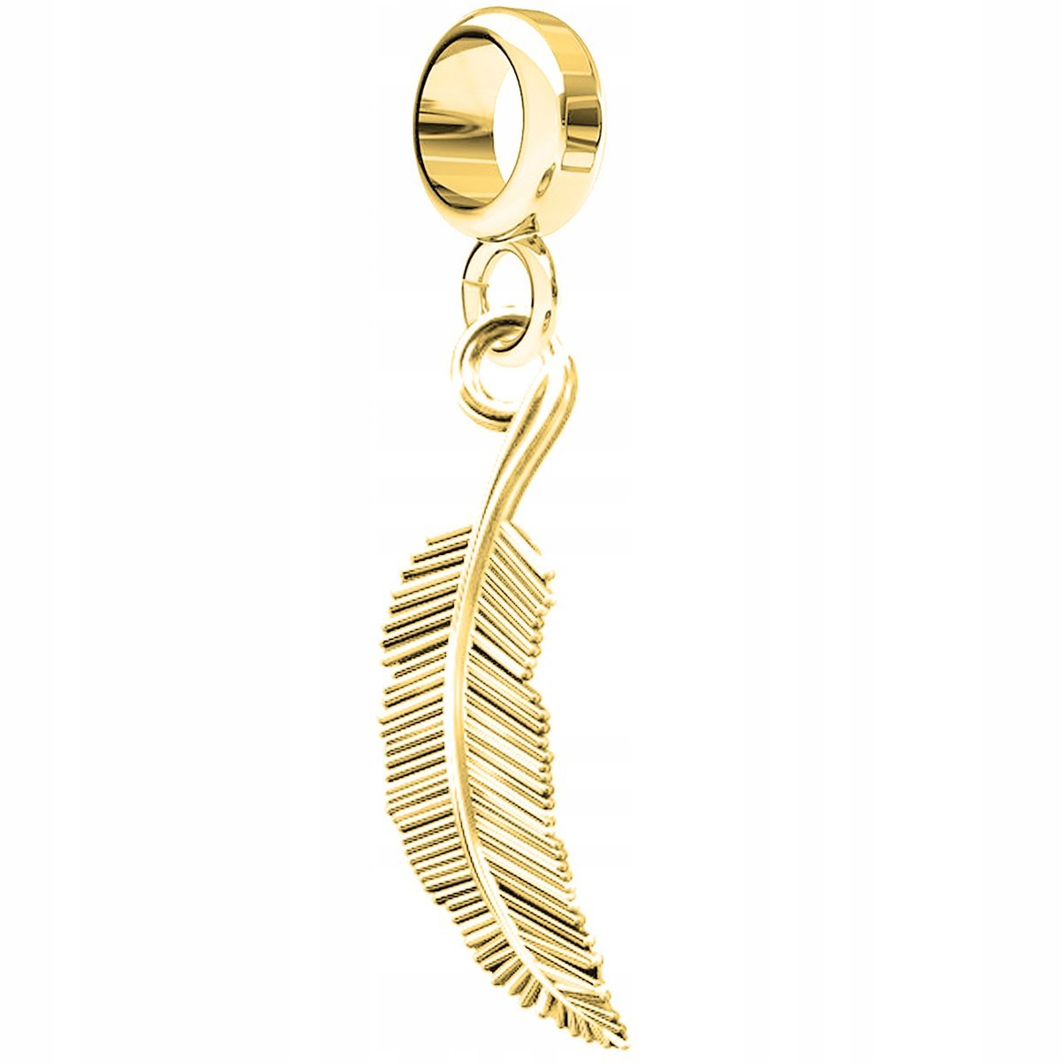 Charms Złoty z Piórkiem Piórem Ozdobne Piórko Pióra Ptaka Liść SREBRO 925