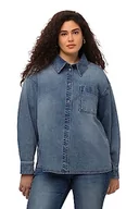 Koszule damskie - Ulla Popken Damska koszula dżinsowa, oversize, kołnierzyk koszuli, długi rękaw, kurtka wewnętrzna, Blue Denim, 54/56 - miniaturka - grafika 1