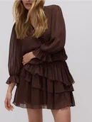 Sukienki - Reserved - Sukienka mini z falbanami - brązowy - miniaturka - grafika 1