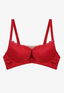 Czerwony Biustonosz Push Up Ozdobiony Koronką Sannel - Biustonosze - miniaturka - grafika 1