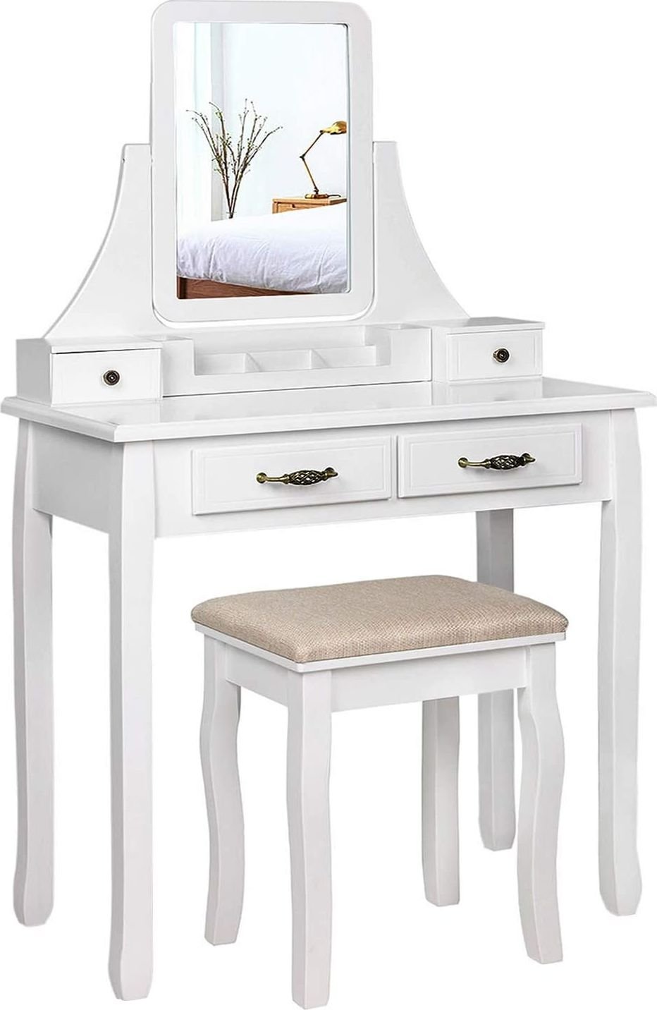 Songmics Toaletka kosmetyczna z taboretem biała 80 x137x40 cm