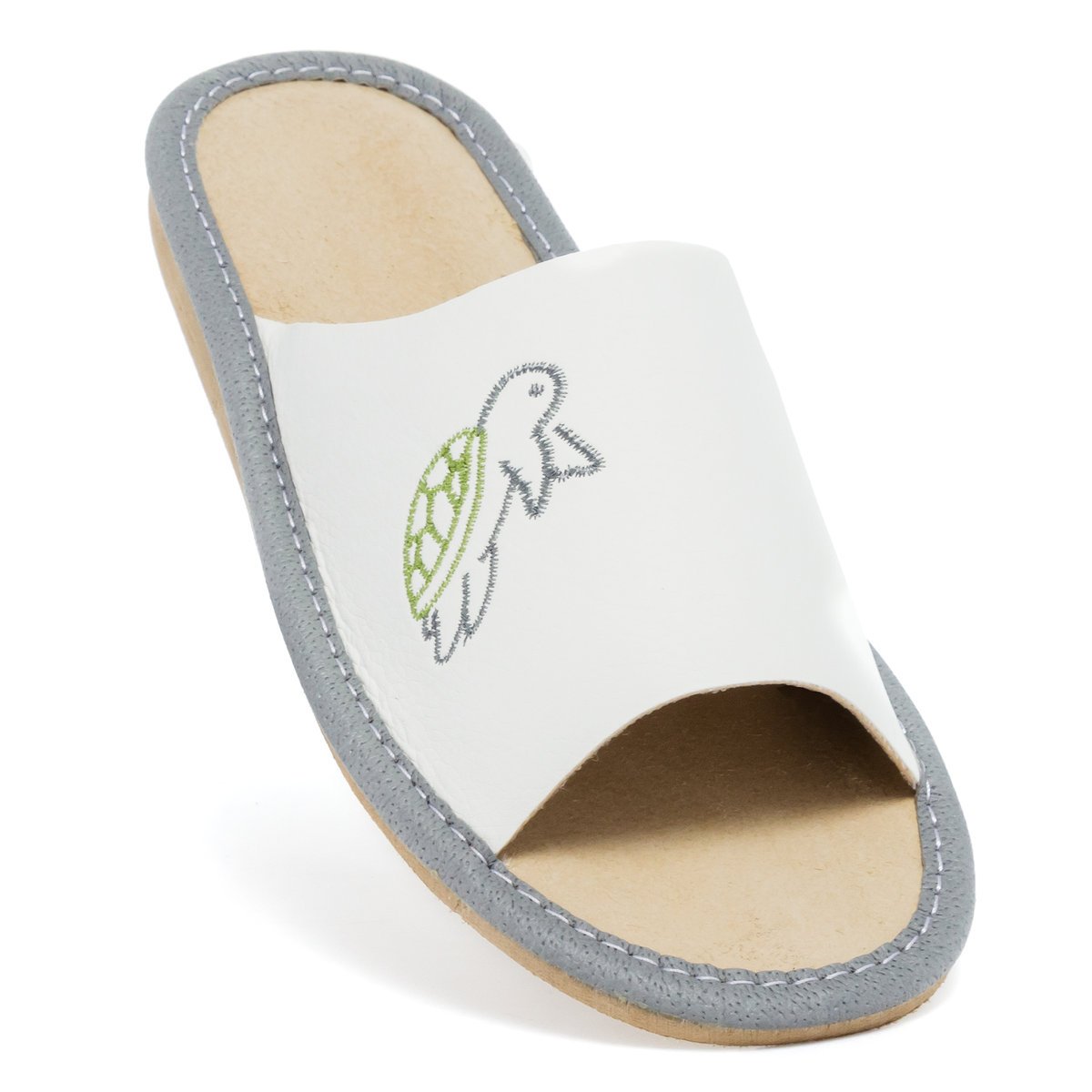 Kapcie Dziecięce Pantofle Domowe Skórzane Lekkie I Wygodne Z Żółwikiem