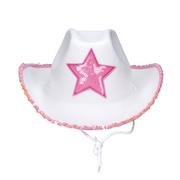 Balony i akcesoria - Kapelusz szeryfa kowbojski biały z różową gwiazdą - miniaturka - grafika 1