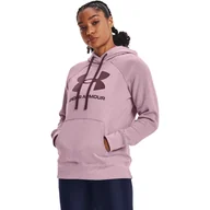 Bluzy sportowe damskie - Damska bluza treningowa z kapturem UNDER ARMOUR Rival Fleece Logo Hoodie - różowa - miniaturka - grafika 1