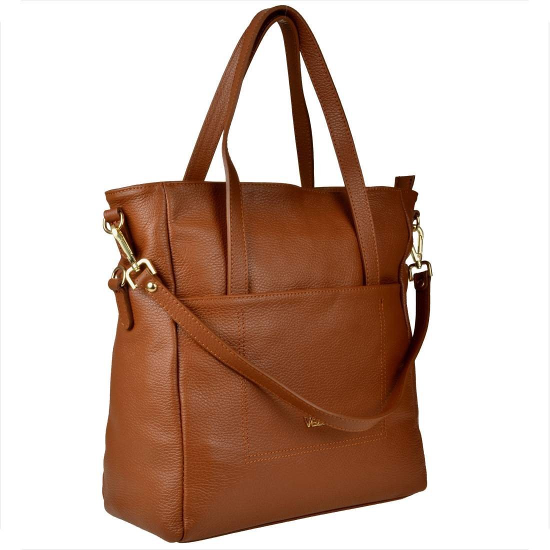 VEZZE Torba shopper brąz camel ze skóry naturalnej XL