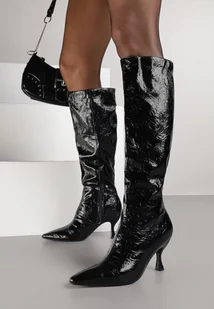 Czarne Kozaki na Szpilce Vices z Marszczoną Cholewką z Efektem Spękań Tidvire - Kozaki damskie - miniaturka - grafika 1