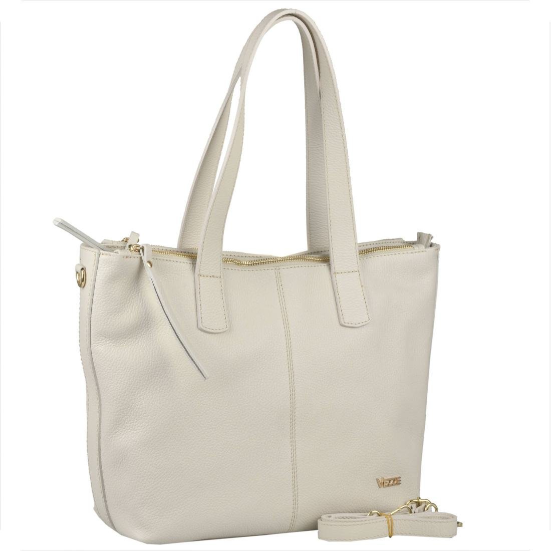 VEZZE Włoska torebka shopper skórzana jasny beż śmietanka