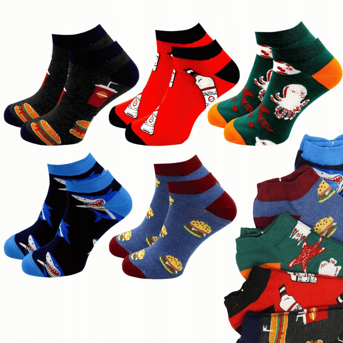 5 X Skarpetki Męskie Bawełniane Skarpety Stopki Kolorowe Śmieszne 40/43