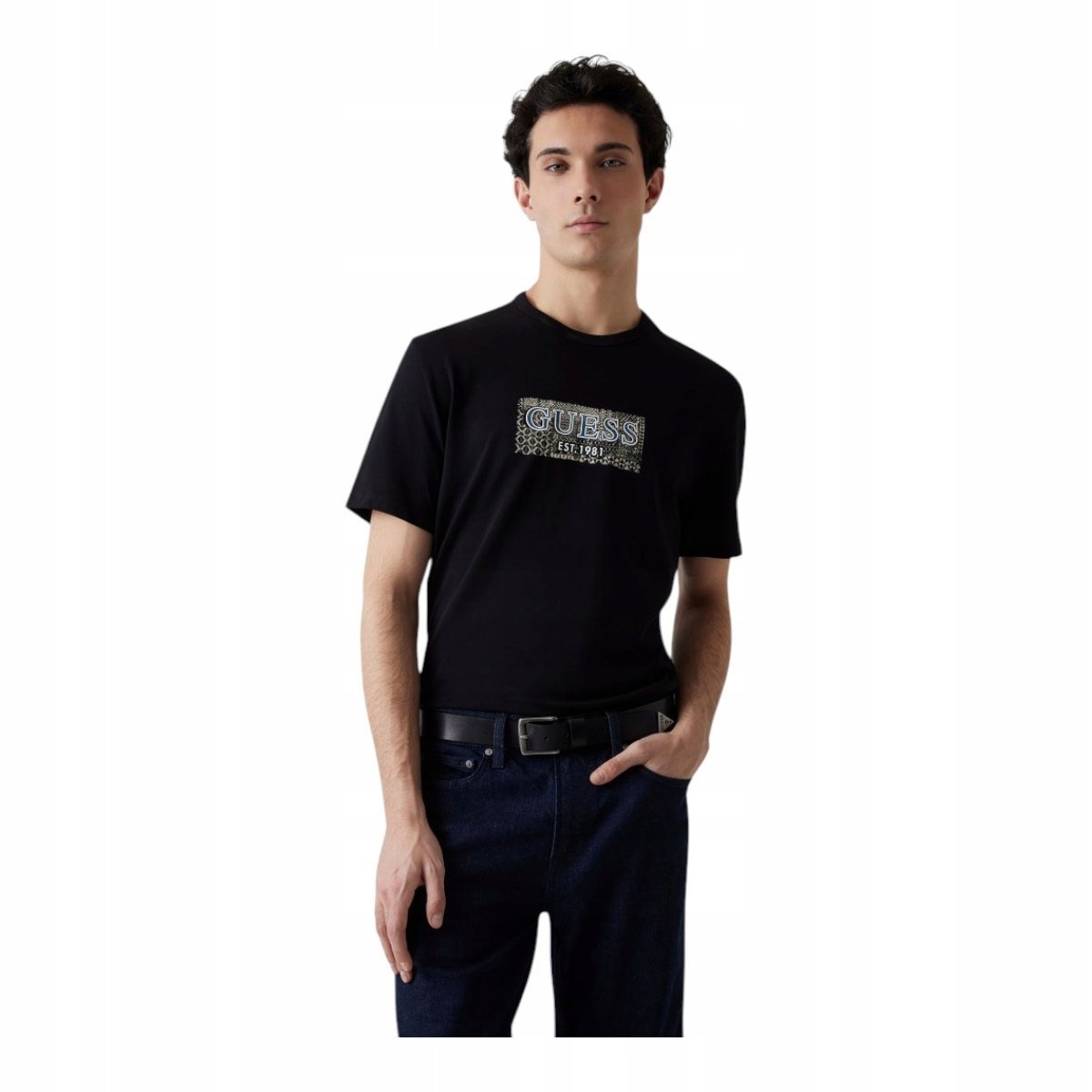 GUESS KOSZULKA MĘSKA T-SHIRT SS CN GUESS BOX TEE CZARNA r.L