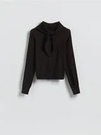 Swetry damskie - Reserved - Kardigan z odpinaną chustką - ciemnobrązowy - miniaturka - grafika 1