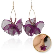 Kolczyki - Kolczyki Wiszące, Efektowne Tiulowe Z Koralikami Fioletowe K1701 - miniaturka - grafika 1