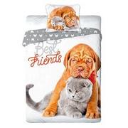 Pościel dla dzieci - Faro Pościel bawełniana 140x200 Piesek i Kotek 6199 pies kot Best Friends szczeniaczek i kociaczek poszewka 70x90 - miniaturka - grafika 1