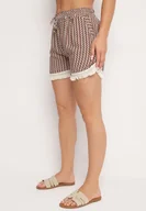 Spodenki damskie - Pomarańczowe Luźne Wiskozowe Szorty z Wysokim Stanem i Gumką w Pasie Ozdobione Frędzlami Vimaris - miniaturka - grafika 1