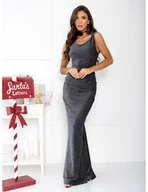 Sukienki - Brokatowa sukienka maxi z odsłoniętymi plecami ELLI - srebrna - miniaturka - grafika 1