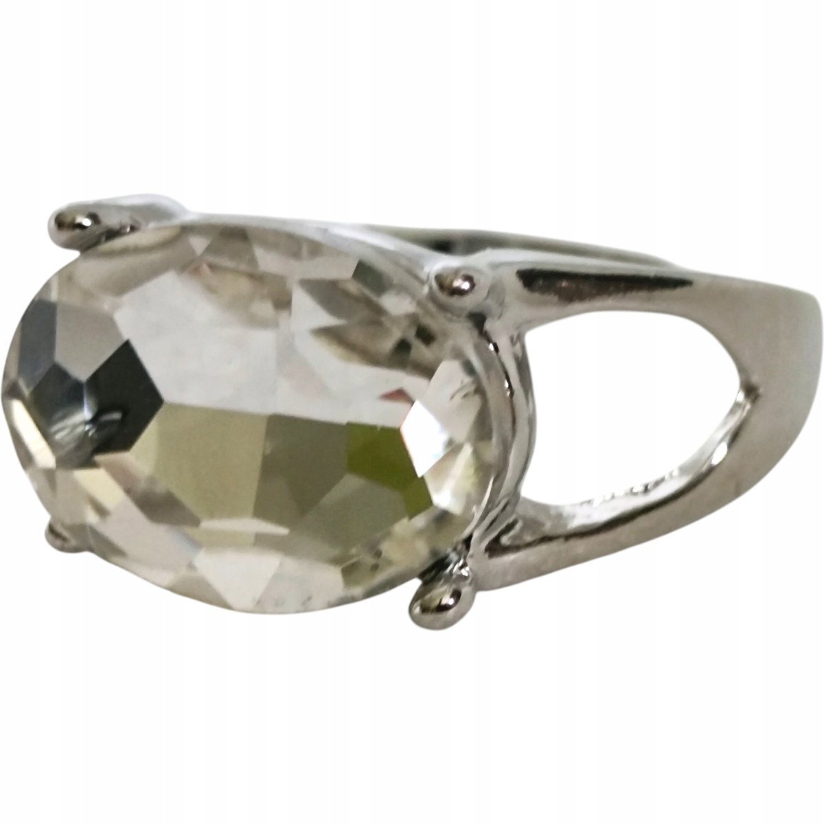 Srebrny Pierścionek Duża Cyrkonia Kamień ze Stali Chirurgicznej Vintage