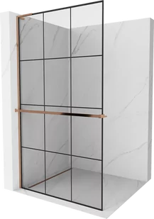 Mexen Kioto+ L ścianka prysznicowa z półką Walk-in 110 x 200 cm, czarny wzór, różowe złoto - 800-110-123-60-77 - Ścianki i drzwi prysznicowe - miniaturka - grafika 1