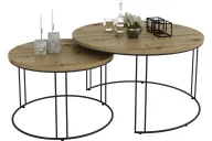 Ławy i stoliki kawowe - Industrialny zestaw stolików kawowych czarny + dąb artisan M8-D42 - miniaturka - grafika 1